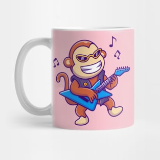 Cute Monkey Playing Guitar Cartoon Mug